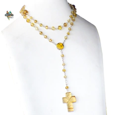 Rosario Engarzado Con Ámbar Auténtico & Cruz Grande (WMK4) - comprar en línea
