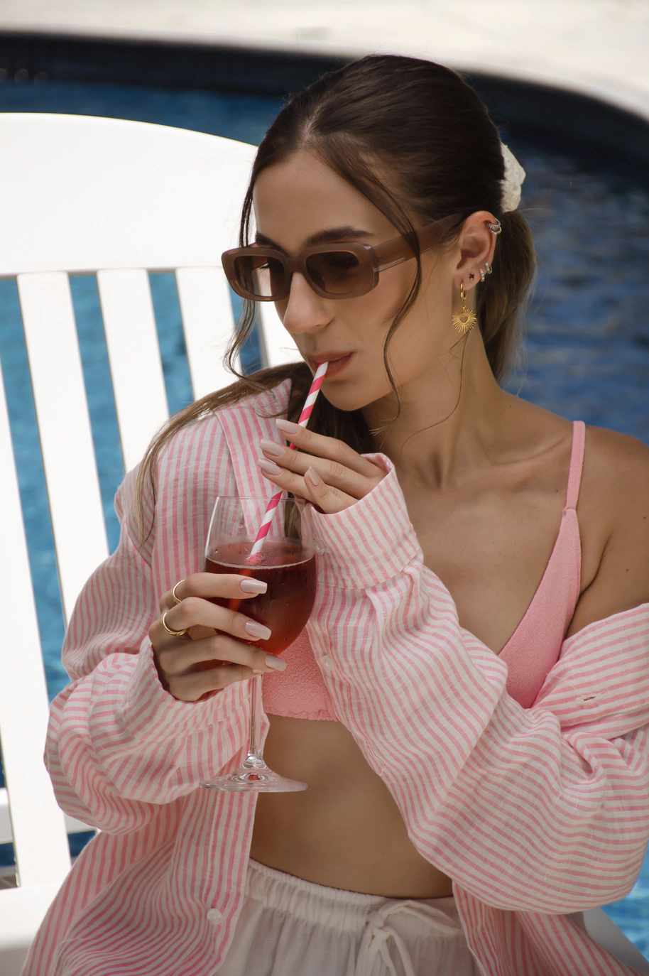 Camisa Linen Listrada Rosa