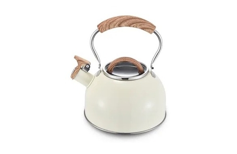 INOX CHALEIRA 2,0L INDUCAO COR VANILLA COM APITO - CABO DE BAQUELITE AMADEIRADO - 1219