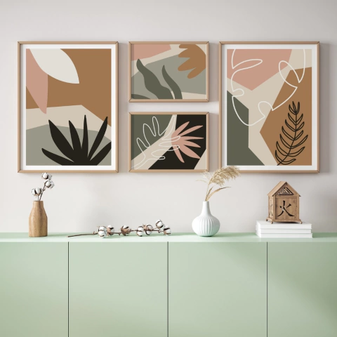 Composição de 4 Quadros Nude Leaf