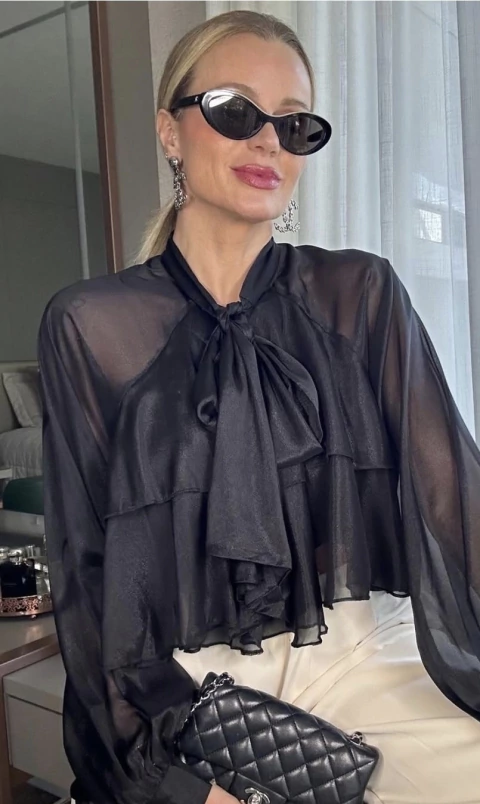 Camisa Chiffon Seda Laço Babado - comprar online