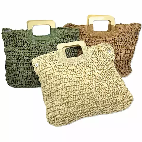 Bolsa Palha Alça Madeira Circle Square