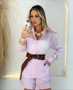 Conjunto Camisa Shorts Cetim de Seda na internet