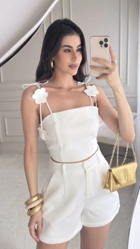 Conjunto Shorts Alça Flor - comprar online