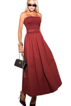 Vestido Longo Tomara que Caia com Cinto e Saia Ampla