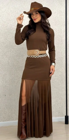 Vestido Longo Manga Comprida Tule na internet