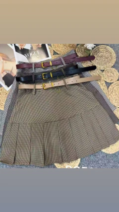 Saia Plissada Lã Tweed Cinto na internet