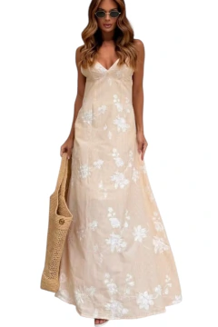 Vestido Longo Listras Flores