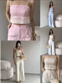 Conjunto Cropped Renda com Franjas Calça na internet