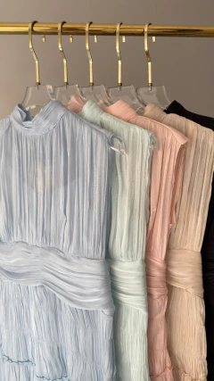 Vestido Longo Drapeado Tule Gola Alta - loja online