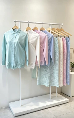 Conjunto Feminino Camisa em Linho com Renda e Calça Pantalona em Renda na internet
