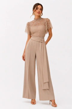 Conjunto Blusa Renda Calça Faixa