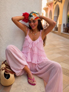 Blusa Regata Chiffon Babados na internet