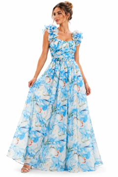 Vestido Longo Floral Alça Babados - comprar online