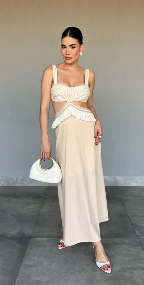 Vestido Longo Bordado Franjas - comprar online