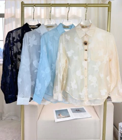 Camisa Tricoline Botões Pedraria Renda - comprar online