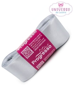 FITA DE CETIM NA COR PRATA DUPLA FACE 38MM COM 10 METROS