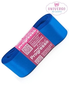 FITA DE CETIM NA COR AZUL ROYAL DUPLA FACE 38MM COM 10 METROS