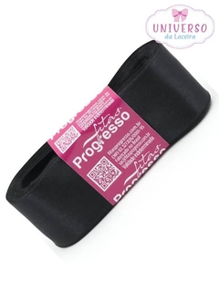 FITA DE CETIM NA COR PRETO DUPLA FACE 38MM COM 10 METROS