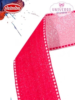 FITA PESPONTADA JEANS BRILHO ROSA 1729/C1 COM 10 METROS