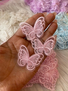 Borboleta de Renda Bordada rosa bebê dupla o par