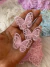 Borboleta de Renda Bordada rosa bebê dupla o par