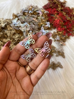 Borboleta de Lonita Prata Holográfica com 4 unidades