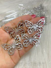 Borboleta em Lonita Glitter Flocada - Prata - Conjunto com 4 Unidades (2.9 x 3.4cm)