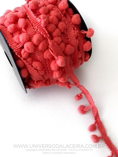 Fita Pompom com Franja 10mm para Acabamento Vermelho Melancia - Metro