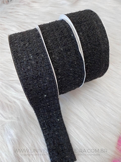 FITA BORDADA LANTEJOULA 38MM O METRO PRETO