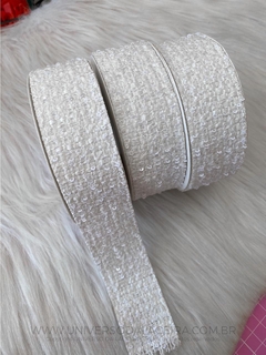 FITA BORDADA LANTEJOULA 38MM O METRO BRANCO