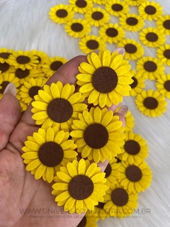 Aplique Girassol em Feltro - 4cm - Pacote com 10 Unidades