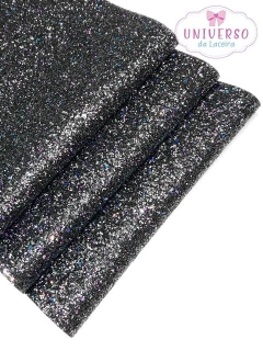 LONITA DE GLITER FLOCADA PRETA 25X40CM