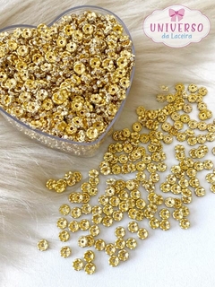 RONDELA STRASS ALUMÍNIO DOURADA COM CRISTAL 6MM, 10 GRAMAS
