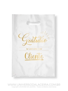 Kit Sacolas Plásticas "Gratidão por ter Você como Nosso Cliente" - 25x35cm - Pacote com 10 Unidades