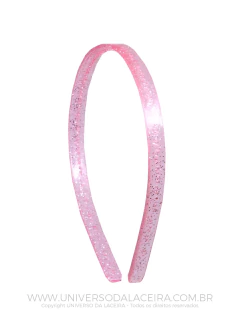 Tiara de Glitter Rosa com Dente 10mm - Em Plástico - Unidade