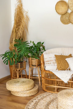 Cachepô com pé rattan - 2 tamanhos