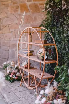 Estante redonda em fibra natural vime rattan casa cahaya