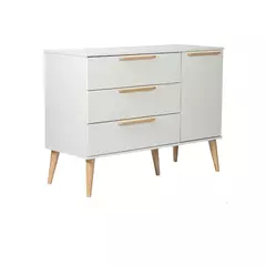 Cômoda infantil 3 gavetas e 1 porta Retrô Branco com Carvalho