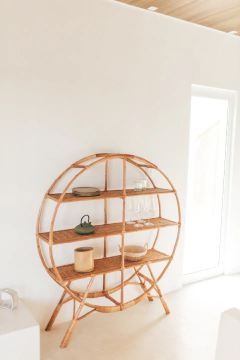 Estante redonda em fibra natural vime rattan casa cahaya