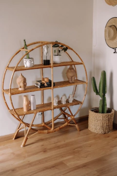Estante redonda em fibra natural vime rattan casa cahaya