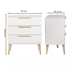 Cômoda para Quarto Infantil Quater Linha Retrô 3 gavetas Branco com Carvalho