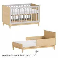 Berço 2 em 1 Tomi Cinza com Carvalho Malva – Versátil e Durável - comprar online
