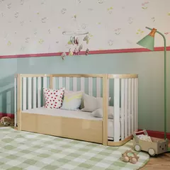 Berço Americano 2 em 1  Loop Branco com Carvalho Malva com Rodinhas - comprar online