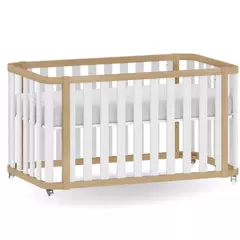 Berço Americano 2 em 1  Loop Branco com Carvalho Malva com Rodinhas - comprar online
