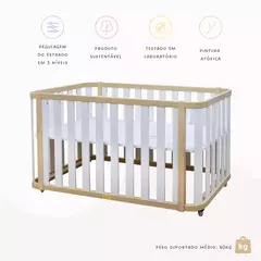Berço Americano 2 em 1  Loop Branco com Carvalho Malva com Rodinhas