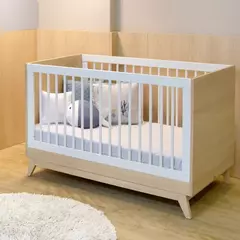 Berço de Bebê Americano Petit em MDF – Branco com Carvalho Malva na internet