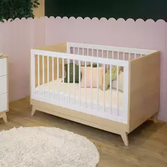 Imagem do Berço de Bebê Americano Petit em MDF – Branco com Carvalho Malva