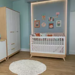 Berço de Bebê Americano Petit em MDF – Branco com Carvalho Malva - comprar online