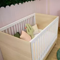 Berço de Bebê Americano Petit em MDF – Branco com Carvalho Malva